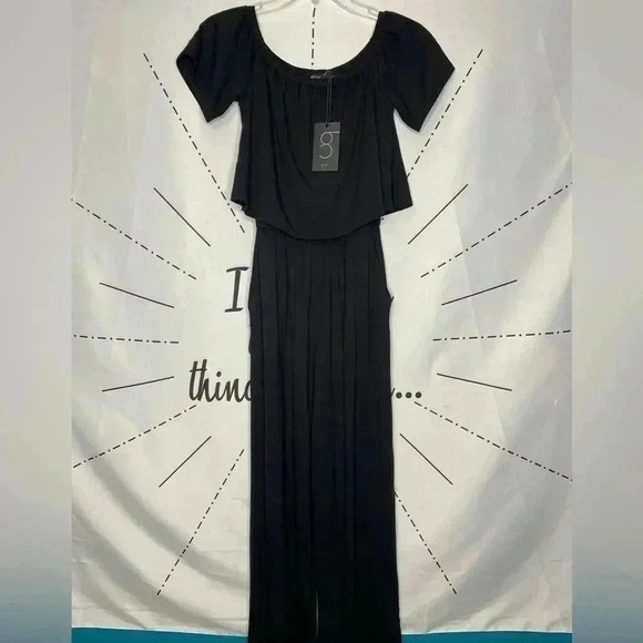 NWT Gibson Black Off Shoulder Slit Back Wide-leg Jumpsuit - Picture 2 of 10